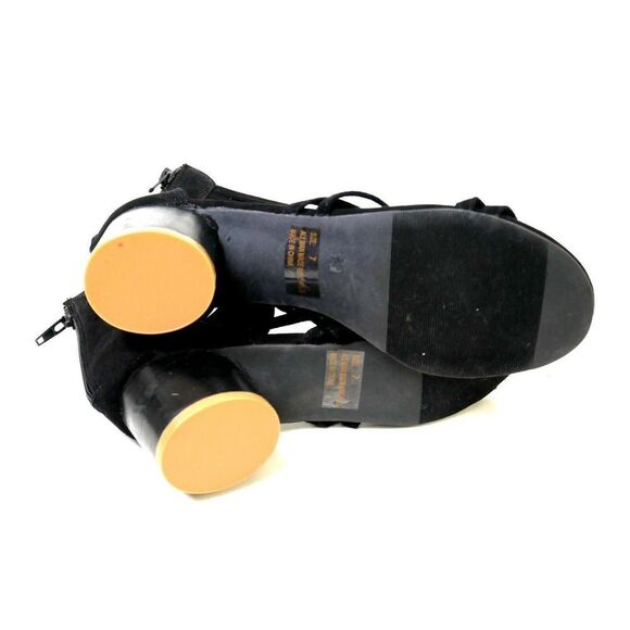 Qupid BLACK MAN MADE SUEDE LEATHER STRAPPY TASSEL ZIP BACK 2"HEEL SLINGBACK 7 US - Picture 7 of 8